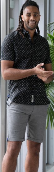 D555 Matlock Short Sleeve AOP Shirt With Hidden Button Down Black - Ingek - Ingek 2XL-10XL