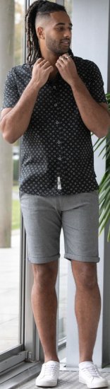 D555 Matlock Short Sleeve AOP Shirt With Hidden Button Down Black - Ingek - Ingek 2XL-10XL