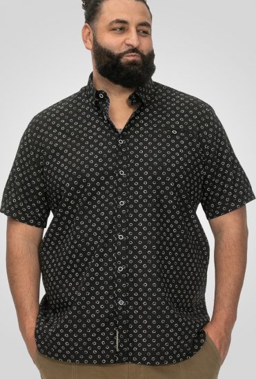 D555 Matlock Short Sleeve AOP Shirt With Hidden Button Down Black - Ingek - Ingek 2XL-10XL