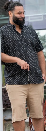 D555 Matlock Short Sleeve AOP Shirt With Hidden Button Down Black - Ingek - Ingek 2XL-10XL