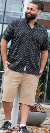 D555 Matlock Short Sleeve AOP Shirt With Hidden Button Down Black - Ingek - Ingek 2XL-10XL