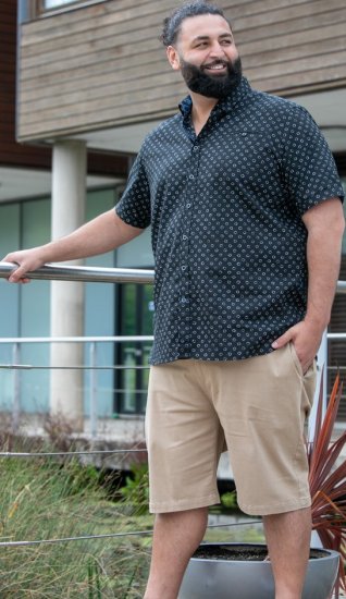 D555 Matlock Short Sleeve AOP Shirt With Hidden Button Down Black - Ingek - Ingek 2XL-10XL
