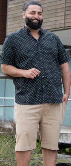 D555 Matlock Short Sleeve AOP Shirt With Hidden Button Down Black - Ingek - Ingek 2XL-10XL