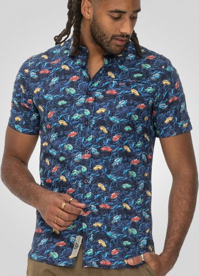 D555 Hartlepool Short Sleeve Vintage Car AOP Stretch Shirt Blue - Ingek - Ingek 2XL-10XL