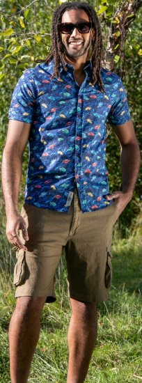 D555 Hartlepool Short Sleeve Vintage Car AOP Stretch Shirt Blue - Ingek - Ingek 2XL-10XL