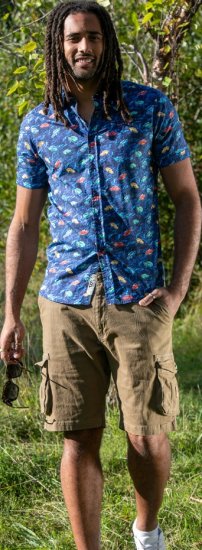 D555 Hartlepool Short Sleeve Vintage Car AOP Stretch Shirt Blue - Ingek - Ingek 2XL-10XL