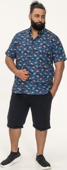 D555 Hartlepool Short Sleeve Vintage Car AOP Stretch Shirt Blue - Ingek - Ingek 2XL-10XL