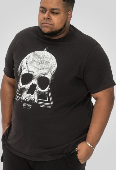 D555 Hucknall Skull Monochrome Printed Crew Neck T-shirt Washed Black - Pólók - Nagyméretű pólók - 2XL-14XL