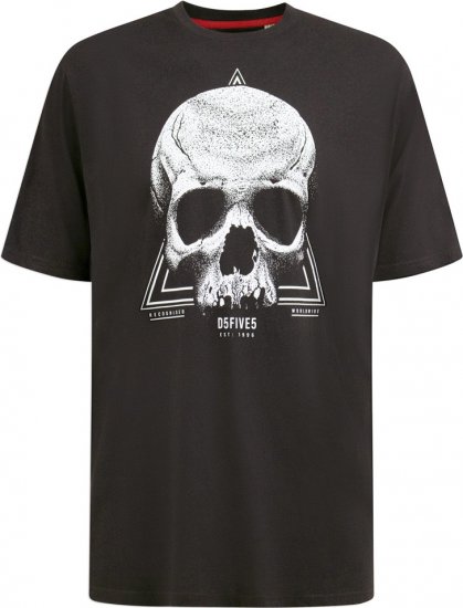 D555 Hucknall Skull Monochrome Printed Crew Neck T-shirt Washed Black - Pólók - Nagyméretű pólók - 2XL-14XL