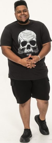 D555 Hucknall Skull Monochrome Printed Crew Neck T-shirt Washed Black - Pólók - Nagyméretű pólók - 2XL-14XL