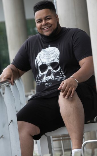 D555 Hucknall Skull Monochrome Printed Crew Neck T-shirt Washed Black - Pólók - Nagyméretű pólók - 2XL-14XL