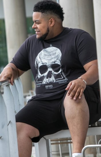 D555 Hucknall Skull Monochrome Printed Crew Neck T-shirt Washed Black - Pólók - Nagyméretű pólók - 2XL-14XL