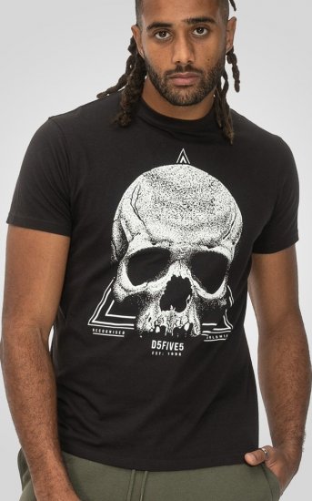 D555 Hucknall Skull Monochrome Printed Crew Neck T-shirt Washed Black - Pólók - Nagyméretű pólók - 2XL-14XL