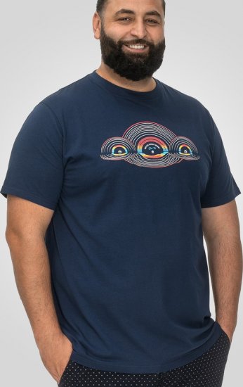 D555 Cheltenham Record With Reflection Printed T-shirt French Navy - Pólók - Nagyméretű pólók - 2XL-14XL