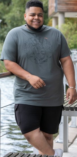 D555 Poole Circle Wave Printed Crew Neck T-shirt Khaki - Pólók - Nagyméretű pólók - 2XL-14XL