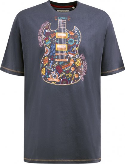 D555 Stockport Multi Coloured Guitar Printed T-Shirt Denim - Pólók - Nagyméretű pólók - 2XL-14XL