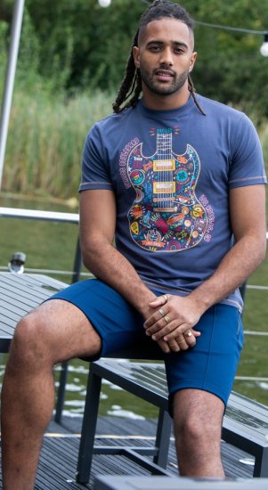 D555 Stockport Multi Coloured Guitar Printed T-Shirt Denim - Pólók - Nagyméretű pólók - 2XL-14XL