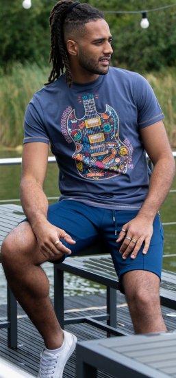 D555 Stockport Multi Coloured Guitar Printed T-Shirt Denim - Pólók - Nagyméretű pólók - 2XL-14XL