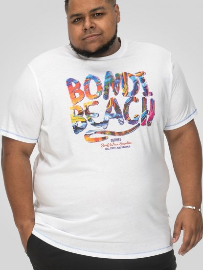 D555 SYDNEY Multi Coloured Bondi Beach Printed T-Shirt White - Pólók - Nagyméretű pólók - 2XL-14XL