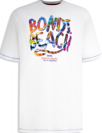 D555 SYDNEY Multi Coloured Bondi Beach Printed T-Shirt White - Pólók - Nagyméretű pólók - 2XL-14XL