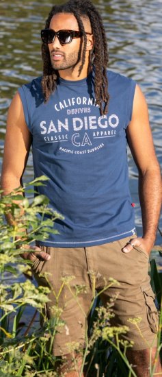D555 Havant San Diego Printed Sleeveless T-Shirt French Navy - Pólók - Nagyméretű pólók - 2XL-14XL