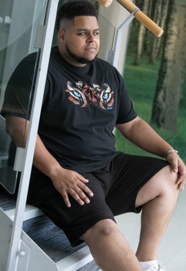 D555 Leamington Tiger Eyes Printed Crew Neck T-shirt Black - Pólók - Nagyméretű pólók - 2XL-14XL