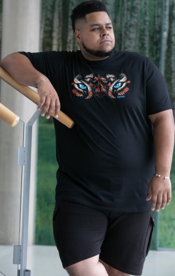 D555 Leamington Tiger Eyes Printed Crew Neck T-shirt Black - Pólók - Nagyméretű pólók - 2XL-14XL