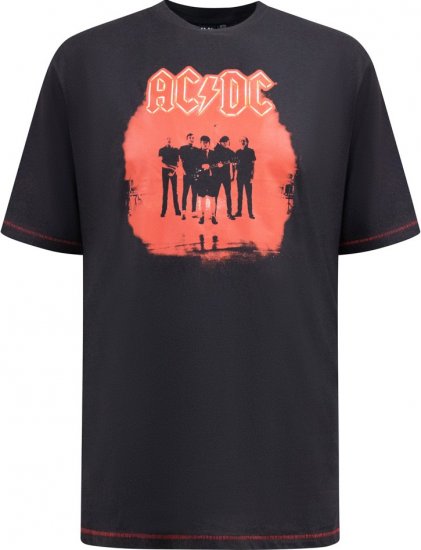 D555 Uxbridge Official ACDC Band Printed Crew Neck T-Shirt Washed Black - Pólók - Nagyméretű pólók - 2XL-14XL