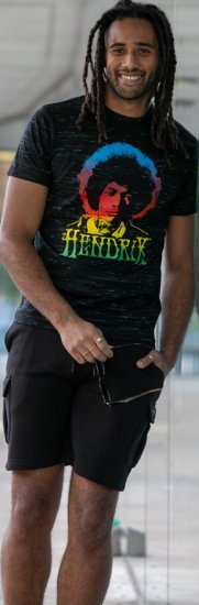 D555 Hendrix Official Jimi Hendrix Printed Crew Neck T-Shirt Black Reno - Zenekaros pólók - 