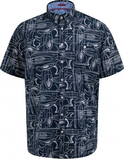 D555 Worthing Surf AOP Short Sleeve Button Down Collar Shirt Navy - Ingek - Ingek 2XL-10XL