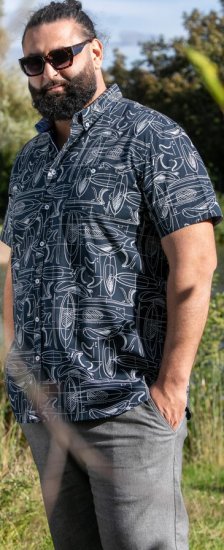 D555 Worthing Surf AOP Short Sleeve Button Down Collar Shirt Navy - Ingek - Ingek 2XL-10XL