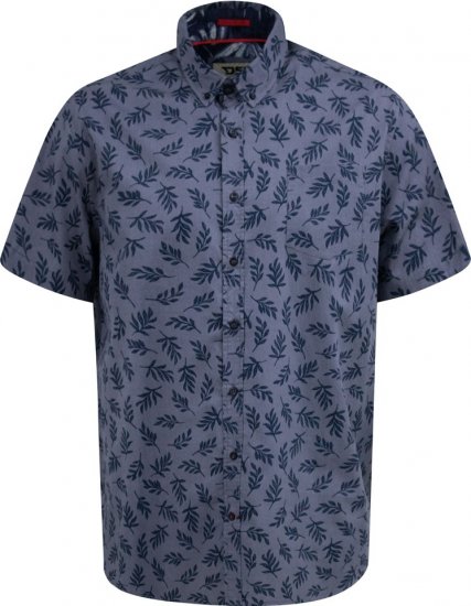 D555 Kettering Hawaiian Leaf AOP Short Sleeve Button Down Collar Shirt Denim - Ingek - Ingek 2XL-10XL