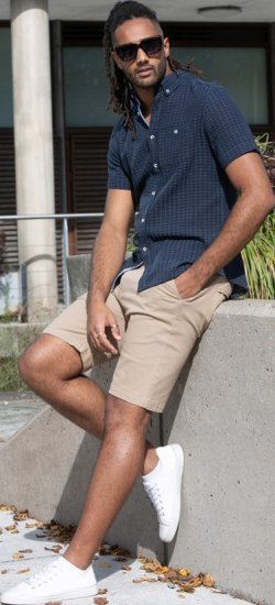 D555 Pontefract Jacquard Linen Mix Short Sleeve Shirt With Button Down Navy - Ingek - Ingek 2XL-10XL