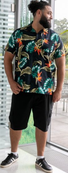 D555 Selby Hawaiian AOP Short Sleeve Revere Collar Shirt Black - Ingek - Ingek 2XL-10XL