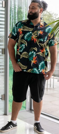 D555 Selby Hawaiian AOP Short Sleeve Revere Collar Shirt Black - Ingek - Ingek 2XL-10XL