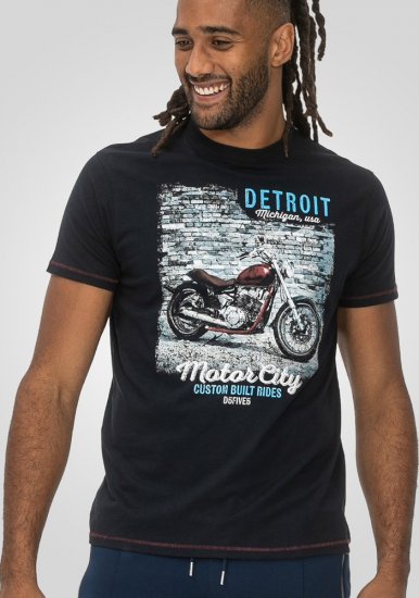 D555 Knowle Detroit Motor Bike Printed Crew Neck T-Shirt Navy - Pólók - Nagyméretű pólók - 2XL-14XL
