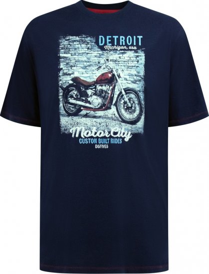D555 Knowle Detroit Motor Bike Printed Crew Neck T-Shirt Navy - Pólók - Nagyméretű pólók - 2XL-14XL