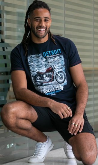 D555 Knowle Detroit Motor Bike Printed Crew Neck T-Shirt Navy - Pólók - Nagyméretű pólók - 2XL-14XL
