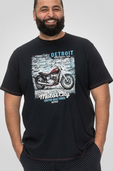 D555 Knowle Detroit Motor Bike Printed Crew Neck T-Shirt Navy - Pólók - Nagyméretű pólók - 2XL-14XL