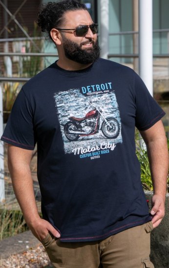 D555 Knowle Detroit Motor Bike Printed Crew Neck T-Shirt Navy - Pólók - Nagyméretű pólók - 2XL-14XL