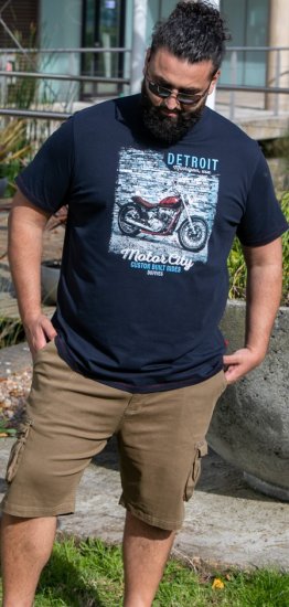 D555 Knowle Detroit Motor Bike Printed Crew Neck T-Shirt Navy - Pólók - Nagyméretű pólók - 2XL-14XL