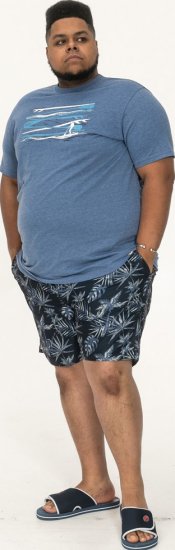 D555 Cardiff Surfer And Waves Printed Crew Neck T-shirt Denim Marl - Pólók - Nagyméretű pólók - 2XL-14XL