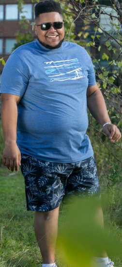 D555 Cardiff Surfer And Waves Printed Crew Neck T-shirt Denim Marl - Pólók - Nagyméretű pólók - 2XL-14XL