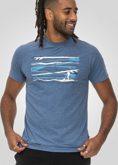 D555 Cardiff Surfer And Waves Printed Crew Neck T-shirt Denim Marl - Pólók - Nagyméretű pólók - 2XL-14XL