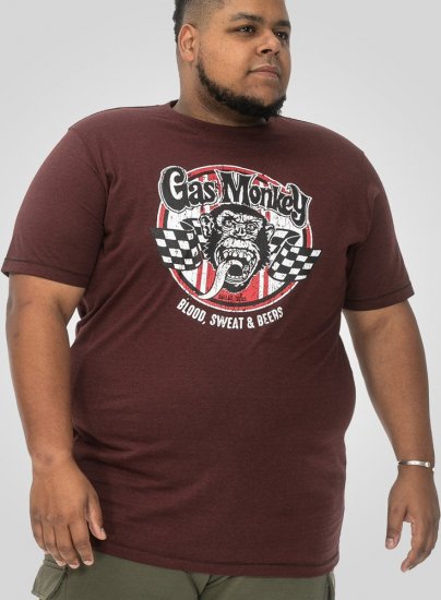 D555 Loughborough Official Gas Monkey Crew Neck T-Shirt Burgundy Black Twist - Pólók - Nagyméretű pólók - 2XL-14XL