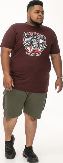 D555 Loughborough Official Gas Monkey Crew Neck T-Shirt Burgundy Black Twist - Pólók - Nagyméretű pólók - 2XL-14XL