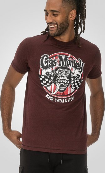 D555 Loughborough Official Gas Monkey Crew Neck T-Shirt Burgundy Black Twist - Pólók - Nagyméretű pólók - 2XL-14XL