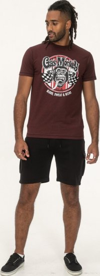 D555 Loughborough Official Gas Monkey Crew Neck T-Shirt Burgundy Black Twist - Pólók - Nagyméretű pólók - 2XL-14XL