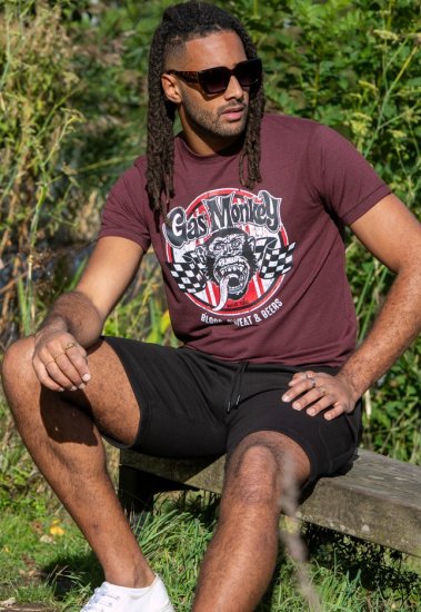 D555 Loughborough Official Gas Monkey Crew Neck T-Shirt Burgundy Black Twist - Pólók - Nagyméretű pólók - 2XL-14XL