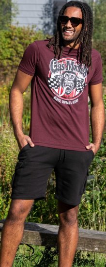 D555 Loughborough Official Gas Monkey Crew Neck T-Shirt Burgundy Black Twist - Pólók - Nagyméretű pólók - 2XL-14XL